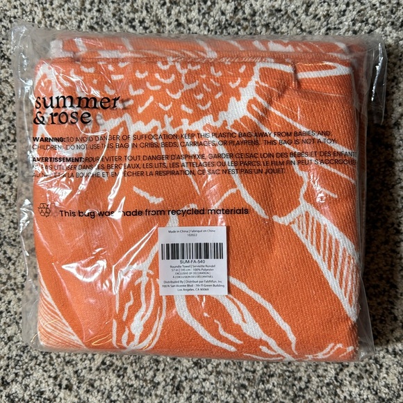 NWT Summer & Rose Orange Palm Outdoor Roundie Beach Towel - Picture 3 of 4
